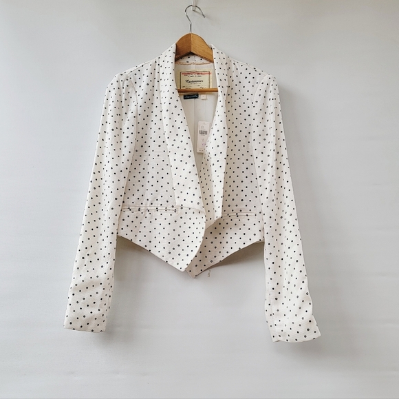 Anthropologie Cartonnier Polka Dot Blazer Size Small White Blue Bolero Jacket - Picture 16 of 16